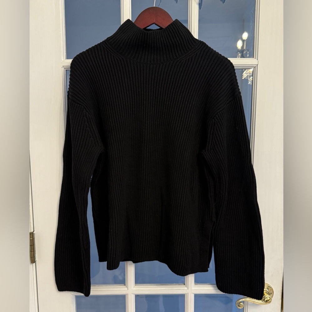GAP Women's Black Chunky Knit Mock Neck Wide Sleeve Sweater Size XS